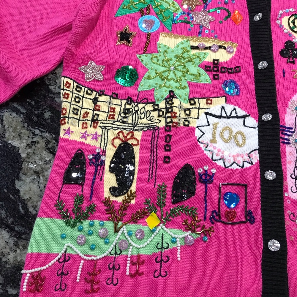 Vintage Berek Las Vegas Casino Travel Cardigan Sweater ~ Women’s Medium NWT - Picture 10 of 13